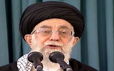 Iran's supreme leader Ayatollah Ali Khamenei makes a televised speech from Mashhad to mark the Iranian new year, on March 20, 2016 (screen capture: Press TV)