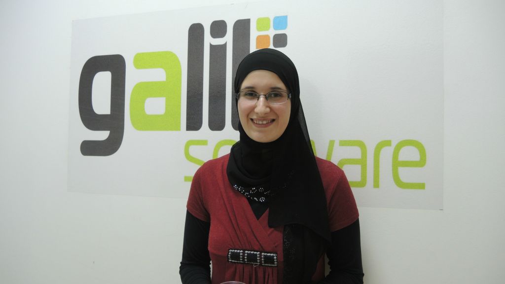 Ahlam Mousa, 28, seen here in Nazareth on March 3, 2016, has worked at Galil Software in customer solutions for the past five years. The lack of public transportation means she is often out of the house for 13 hours a day, and depends on her family and husband to take care of her two children. (Melanie Lidman/Times of Israel) Ahlam Mousa, 28, seen here in Nazareth on March 3, 2016, has worked at Galil Software in customer solutions for the past five years. The lack of public transportation means she is often out of the house for 13 hours a day, and depends on her family and husband to take care of her two children. (Melanie Lidman/Times of Israel)