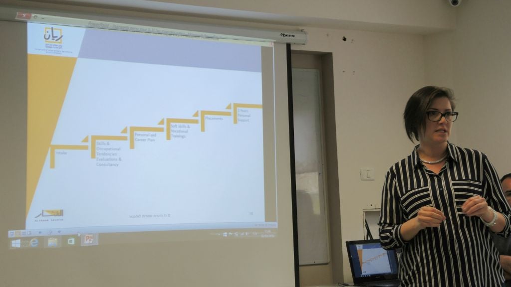Reem Zoabi Abu Ishak, the director of Rayan Nazareth Employment Center, discusses trends in Arab women's employment on March 3, 2016. (Melane Lidman/Times of Israel) Reem Zoabi Abu Ishak, the director of Rayan Nazareth Employment Center, discusses trends in Arab women's employment on March 3, 2016. (Melane Lidman/Times of Israel)