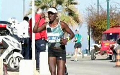 Lonah Chemtai, a runner from Kenya, received Israeli citizenship on March 17, 2016 (screen capture: Channel 2)