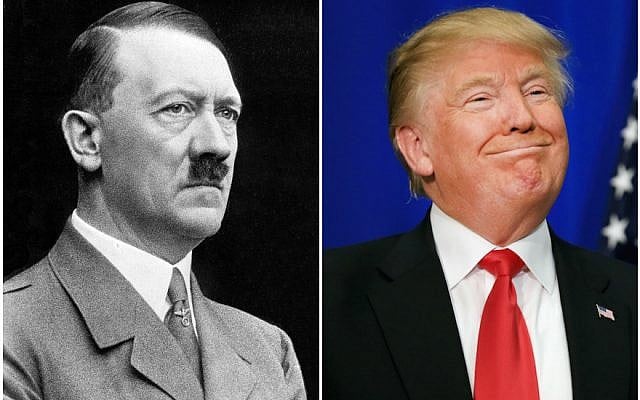 Donald Trump has drawn several comparisons to Adolf Hitler in recent days. (Wikimedia Commons, Tom Pennington/Getty Images via JTA) Donald Trump has drawn several comparisons to Adolf Hitler in recent days. (Wikimedia Commons, Tom Pennington/Getty Images via JTA)