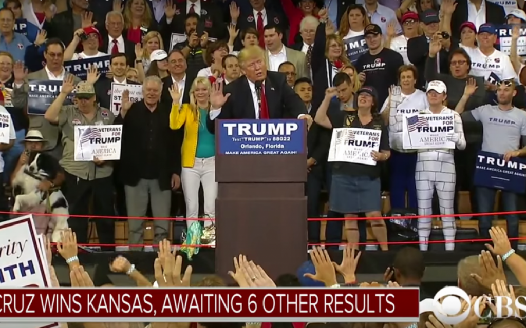 Donald Trump at a rally in Orlando, Florida on March 5, 2016. (screen capture: YouTube) Donald Trump at a rally in Orlando, Florida on March 5, 2016. (screen capture: YouTube)