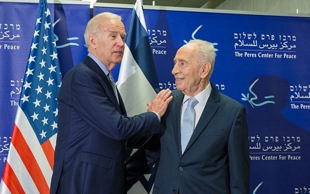 US Vice President Joe Biden meets with former president Shimon Peres in Jaffa on March 8, 2016 (Peres center) US Vice President Joe Biden meets with former president Shimon Peres in Jaffa on March 8, 2016 (Peres center)
