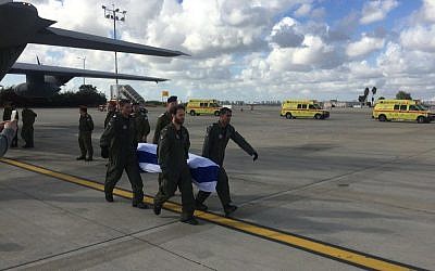 The bodies of the three Israelis killed in an Istanbul suicide bombing land in Israel on March 20, 2016 (Foreign Ministry/Courtesy)
