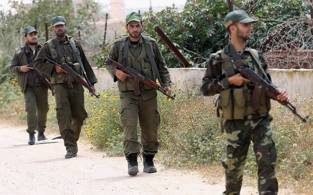 Hamas security forces patrol along the Gaza-Egypt border, April 14, 2016 in Rafah, in the southern Gaza Strip. (Said Khatib/AFP)