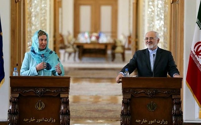 Iran's Foreign Minister Mohammad Javad Zarif, right, and European Union High Representative for Foreign Affairs, Federica Mogherini, give a joint press conference after a meeting on April 16, 2016 in Tehran, Iran. (AFP/Atta Kenare) Iran's Foreign Minister Mohammad Javad Zarif, right, and European Union High Representative for Foreign Affairs, Federica Mogherini, give a joint press conference after a meeting on April 16, 2016 in Tehran, Iran. (AFP/Atta Kenare)