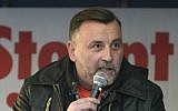 Lutz Bachmann, founder of the far-right PEGIDA movement speaks during a rally in Dresden, April 18, 2016. (AFP/ROBERT MICHAEL)