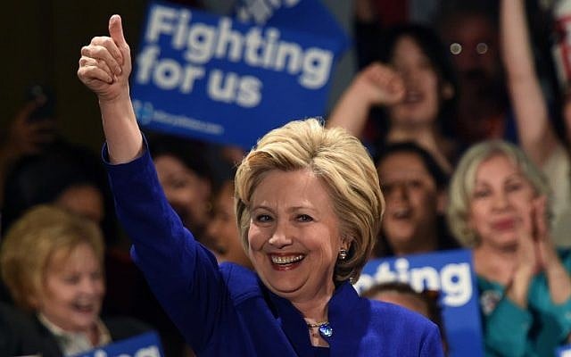 Democratic presidential candidate Hillary Clinton speaks at a "Get Out the Vote" rally in New York ahead of Tuesdays Democratic primary in New York, April 18th, 2016.(AFP/TIMOTHY A. CLARY)