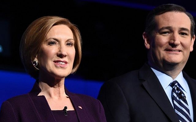Republican presidential hopefuls Carly Fiorina (L) and Ted Cruz waiting for the start of the CNBC Republican Presidential Debate at the Coors Event Center at the University of Colorado in Boulder, Colorado on October 28, 2015. (AFP PHOTO / ROBYN BECK) Republican presidential hopefuls Carly Fiorina (L) and Ted Cruz waiting for the start of the CNBC Republican Presidential Debate at the Coors Event Center at the University of Colorado in Boulder, Colorado on October 28, 2015. (AFP PHOTO / ROBYN BECK)