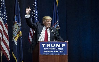 Republican presidential candidate Donald Trump speaks at a campaign rally on April 6, 2016 in Bethpage, New York, ahead of the state's April 15 primary. (Andrew Renneisen/Getty Images/AFP)