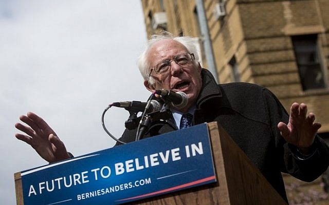Democratic presidential candidate Sen. Bernie Sanders (D-VT) holds a rally outside his childhood home in Flatbush on April 8, 2016 in the Brooklyn borough of New York City. (Eric Thayer/Getty Images/AFP) Democratic presidential candidate Sen. Bernie Sanders (D-VT) holds a rally outside his childhood home in Flatbush on April 8, 2016 in the Brooklyn borough of New York City. (Eric Thayer/Getty Images/AFP)