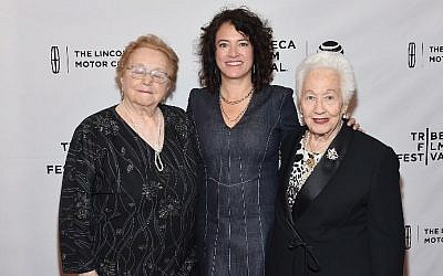 Elly Gross, left, Director Ferne Pearlstein, center, and Renee Firestone attend the "The Last Laugh" Premiere during the 2016 Tribeca Film Festival at SVA Theatre 1 in New York City, April 18, 2016. (Ben Gabbe/Getty Images for Tribeca Film Festival/AFP)