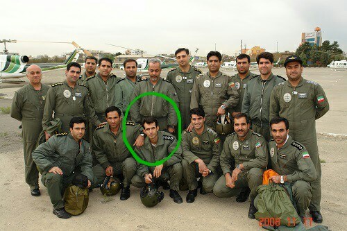 An undated photo of Major Ahmad-Reza Khosravi (circled), a former pilot in the helicopter unit of the Iranian Security Services, with colleagues. (Courtesy) An undated photo of Major Ahmad-Reza Khosravi (circled), a former pilot in the helicopter unit of the Iranian Security Services, with colleagues. (Courtesy)