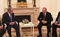 Prime Minister Benjamin Netanyahu meets with Russian President Vladimir Putin in Moscow on April 21, 2016 (Courtesy)