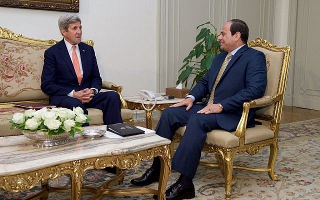 US Secretary of State John Kerry, left, meets with Egyptian president Abdel-Fattah el-Sissi in Cairo on April, 20, 2016. (US State Department) US Secretary of State John Kerry, left, meets with Egyptian president Abdel-Fattah el-Sissi in Cairo on April, 20, 2016. (US State Department)