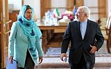 Iranian Foreign Minister Mohammad Javad Zarif, right, and European Union foreign policy chief Federica Mogherini after their meeting, in Tehran, Iran, April 16, 2016.  (AP /Ebrahim Noroozi)