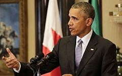 US President Barack Obama gestures during a press conference in Riyadh, Saudi Arabia, April 21, 2016. (AP/Hasan Jamali)