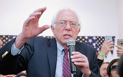 Democratic presidential candidate US Senator, Bernie Sanders attends Artists for Bernie Sanders National Touring Art Exhibit features a compilation of acclaimed artistic works inspired by the political landscape at 312 Bowery on April 16, 2016 in New York City.  (Mireya Acierto/Getty Images via JTA)
