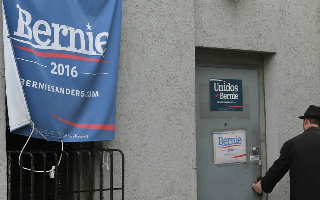 The Sanders campaign's New York headquarters is in an unassuming windowless office in Brooklyn accessible at the back of a small parking lot. (Uriel Heilman/JTA) The Sanders campaign's New York headquarters is in an unassuming windowless office in Brooklyn accessible at the back of a small parking lot. (Uriel Heilman/JTA)