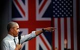 US President Barack Obama takes a question as he speaks to a town hall meeting at Lindley Hall, the Royal Horticultural Society, in London, Saturday, April 23, 2016 (AP Photo/Matt Dunham)