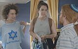 From left: Ilana Glazer, Abbi Jacobson and Seth Green in an episode of 'Broad City,' April 13, 2016. (Screenshot from Comedy Central via JTA)