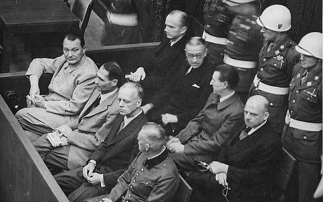 The post-WWII Nuremberg Trials in Germany, during which some of the Third Reich's top war criminals were tried and sentenced by the Allies. Among the Nazis seated in the docket is Hermann Goering (front left), head of Germany's air force and a leading figure in the Reich (Wikimedia Commons)