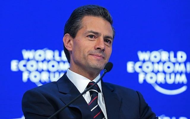 Enrique Pena Nieto, Mexico’s president, speaking during a panel session at the World Economic Forum in Davos, Switzerland, Jan. 22, 2016. (JTA/Jason Alden/Bloomberg) Enrique Pena Nieto, Mexico’s president, speaking during a panel session at the World Economic Forum in Davos, Switzerland, Jan. 22, 2016. (JTA/Jason Alden/Bloomberg)