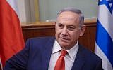 Prime Minister Benjamin Netanyahu attends a meeting with Czech Foreign Minister Lubomie Zaoralek at the Prime Minister's Office in Jerusalem, April 4, 2016. (Marc Israel Sellem/POOL)