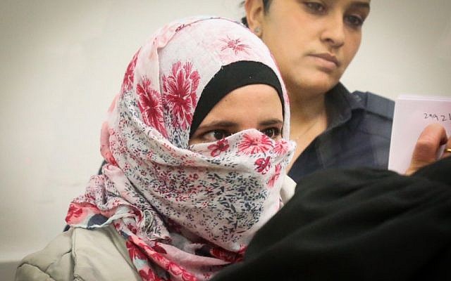 Shtila Abu Aiada, 22, from Kafr Kassem seen at the Lod District Court were she was indicted for murder, April 17, 2016, (Flash90) Shtila Abu Aiada, 22, from Kafr Kassem seen at the Lod District Court were she was indicted for murder, April 17, 2016, (Flash90)