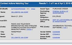Screenshot of the information on the contract between the FBI and Cellebrite