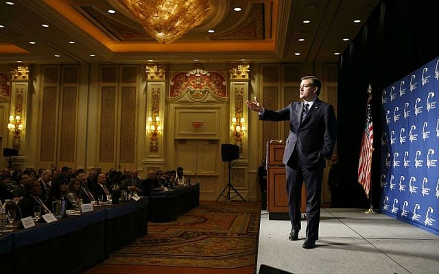 Republican presidential candidate Sen. Ted Cruz, R-Texas, speaks at the Republican Jewish Coalition spring leadership meeting, Saturday, April 9, 2016, in Las Vegas. (AP Photo/John Locher) Republican presidential candidate Sen. Ted Cruz, R-Texas, speaks at the Republican Jewish Coalition spring leadership meeting, Saturday, April 9, 2016, in Las Vegas. (AP Photo/John Locher)