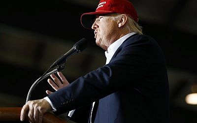 Republican presidential candidate Donald Trump speaks during a rally, April 22, 2016, at the Delaware State Fairgrounds in Harrington, Delaware. (Julio Cortez/AP)