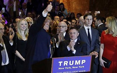 Republican presidential candidate Donald Trump arrives to speak during a New York primary night campaign event, Tuesday, April 19, 2016, in New York. (AP/Julie Jacobson) 