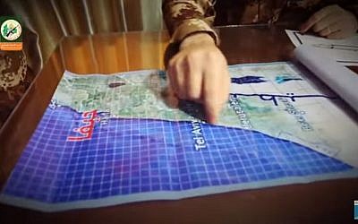 A screenshot from a video released by Hamas threatening to strike Tel Aviv with R-160 long-range missiles, April 18, 2016. (YouTube)