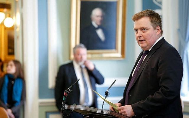Iceland's Prime Minister Sigmundur David Gunnlaugsson speaks during a parliamentary session in Reykjavik on Monday April 4, 2016. (AP Photo/Brynjar Gunnarsson)