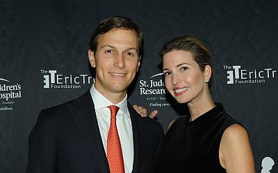 Jared Kushner and his wife Ivanka Trump at the Trump National Golf Club in Bedminster, NY, Sept. 21, 2015. (Bobby Bank/WireImage/Getty Images via JTA) Jared Kushner and his wife Ivanka Trump at the Trump National Golf Club in Bedminster, NY, Sept. 21, 2015. (Bobby Bank/WireImage/Getty Images via JTA)