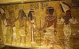 The north wall of King Tutankhamun's burial chamber at his tomb at the Valley of the Kings in Luxor, Egypt, Friday, April 1, 2016. Egypt's archaeologists have completed more extensive scanning of two recently discovered chambers behind King Tut's tomb in the Valley of the Kings. (AP Photo/Amr Nabil)