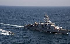 Illustrative: A rigid hull inflatable boat transits alongside the coastal patrol ship USS Typhoon during a vertical onboard exercise in the Arabian Gulf, February 2014. (Mass Communication Specialist 1st Class Martin Cuaron, US Navy via AP)