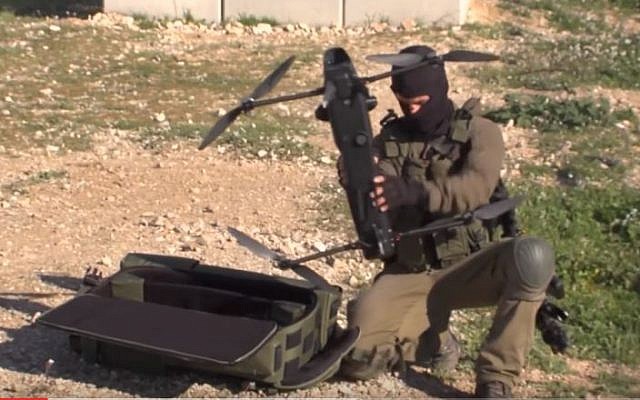 Demonstration of a soldier setting up the Israel Aerospace Industries multi-rotor Rotem attack drone. (YouTube/Defense Update)