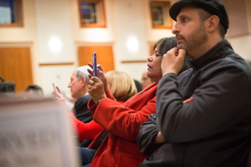 Audience members during the Ruderman Knesset Mission's Boston stop, held on April 13, 2016 at Temple Emanuel in Newton (Elan Kawesch/The Times of Israel) Audience members during the Ruderman Knesset Mission's Boston stop, held on April 13, 2016 at Temple Emanuel in Newton (Elan Kawesch/The Times of Israel)