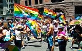 Participants in the San Francisco Pride Parade showing their Jewish and Israeli pride, June 30, 2014. (Wikimedia Commons/via JTA)