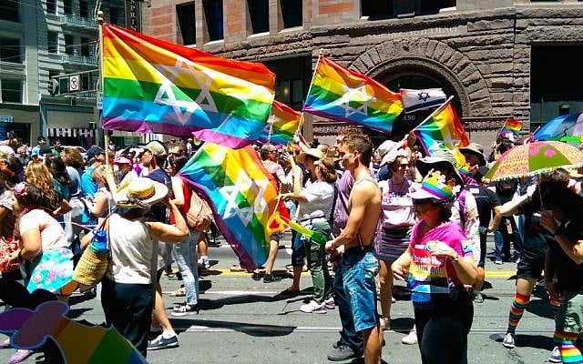 Participants in the San Francisco Pride Parade showing their Jewish and Israeli pride, June 30, 2014. (Wikimedia Commons/via JTA) Participants in the San Francisco Pride Parade showing their Jewish and Israeli pride, June 30, 2014. (Wikimedia Commons/via JTA)