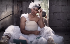 A still image taken from the music video for Mashrou’ Leila's hit song Fasateen (Dresses), which challenges the traditional role of marriage. (screen capture: YouTube).