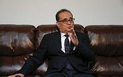 North Korea's Foreign Minister Ri Su Yong answers questions during an interview, Saturday, April 23, 2016, at the country's Permanent Mission to the United Nations in New York (AP Photo/Julie Jacobson)