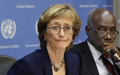 FILE - In this Thursday, Dec. 17, 2015 file photo, Judge Marie Deschamps, left, of Canada, chair of the Independent Review Panel on UN Response to Allegations of Sexual Abuse by Foreign Military Forces in the Central African Republic, is joined by panel member Hassan Jallow at a news conference at the United Nations. (Richard Drew/AP)