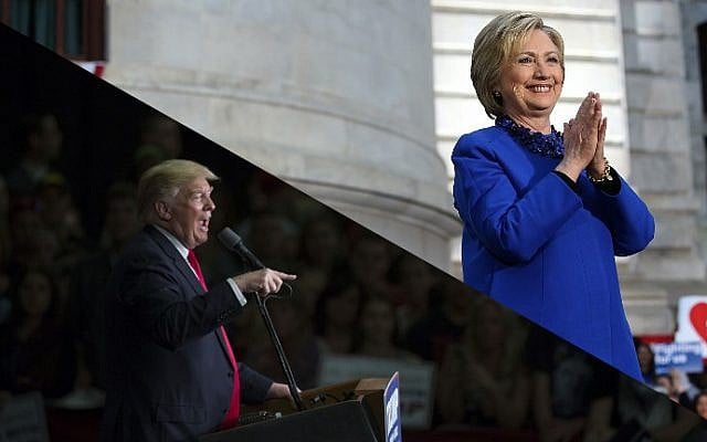 Republican presidential candidate Donald Trump (L) speaks at a campaign rally on April 25, 2016 in West Chester, Pennsylvania (Jessica Kourkounis/Getty Images/AFP); Democratic presidential candidate Hillary Clinton greets supporters on April 25, 2016 in Philadelphia, Pennsylvania (Justin Sullivan/Getty Images/AFP) Republican presidential candidate Donald Trump (L) speaks at a campaign rally on April 25, 2016 in West Chester, Pennsylvania (Jessica Kourkounis/Getty Images/AFP); Democratic presidential candidate Hillary Clinton greets supporters on April 25, 2016 in Philadelphia, Pennsylvania (Justin Sullivan/Getty Images/AFP)