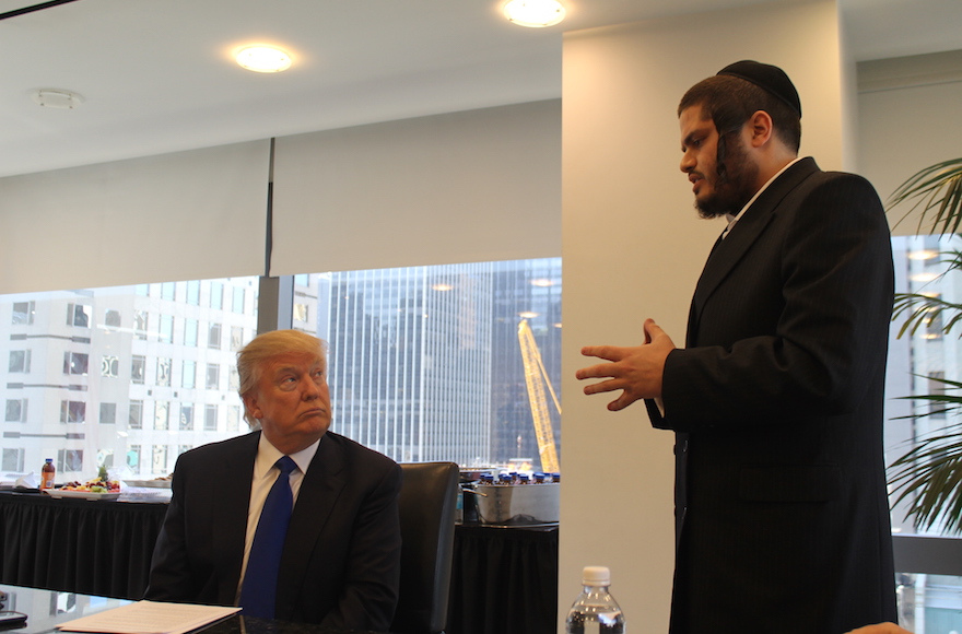 Donald Trump holds a question-and-answer session with Jewish reporters at his offices at Trump Tower, New York, April 14, 2016. (Uriel Heilman) Donald Trump holds a question-and-answer session with Jewish reporters at his offices at Trump Tower, New York, April 14, 2016. (Uriel Heilman)