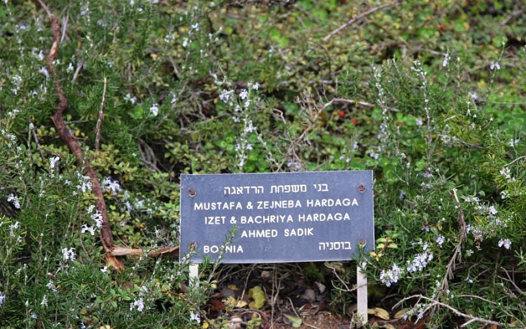 A plaque recognizing Zayneba and Mustafa Hardaga, Muslims from Sarajevo who risked their lives to save their Jewish neighbors. (Shmuel Bar-Am)