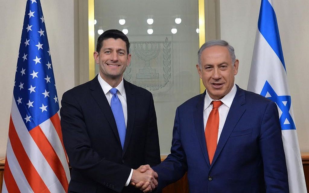 US House Speaker Paul Ryan, left, meeting with Benjamin Netanyahu in Jerusalem on April 4, 2016. (Kobi Gideon/GPO)