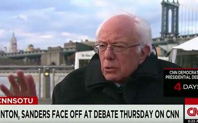 Democratic presidential candidate Sen. Bernie Sanders during an interview on CNN's 'State of the Union,' April 10, 2016. (screen capture: YouTube) Democratic presidential candidate Sen. Bernie Sanders during an interview on CNN's 'State of the Union,' April 10, 2016. (screen capture: YouTube)